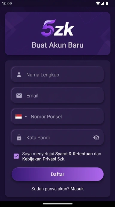 Daftar Akun Baru 5zk untuk Pengguna Android