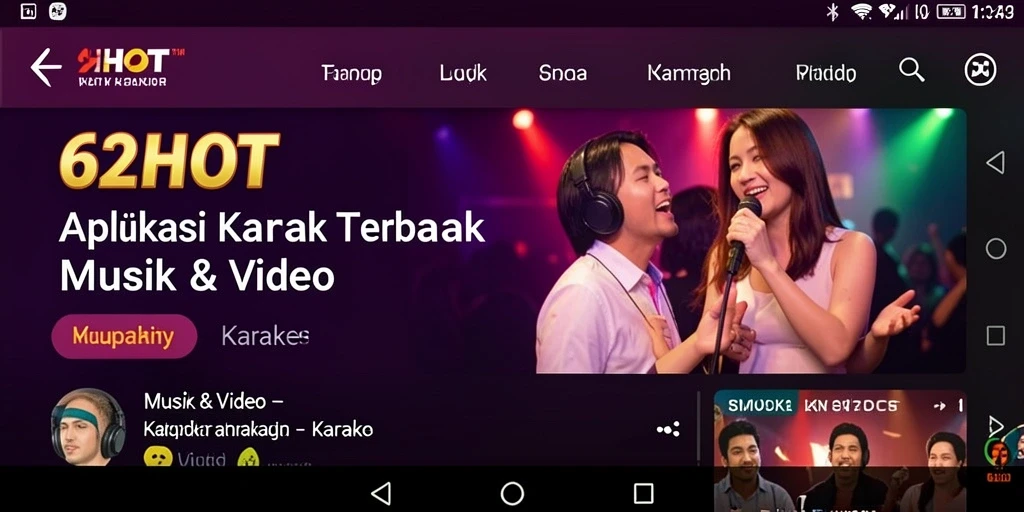 Tampilan antarmuka aplikasi 62HOT dengan fitur karaoke yang menarik.