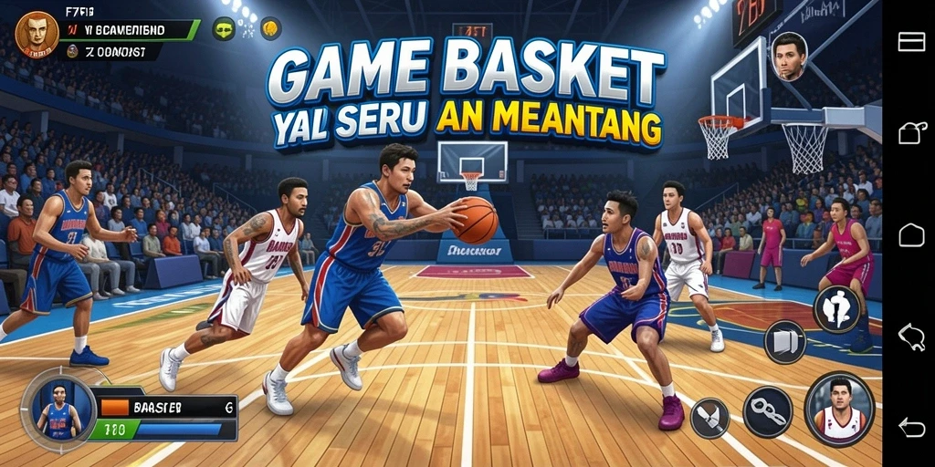 Tampilan antarmuka F7F7 menampilkan aksi seru permainan basket.