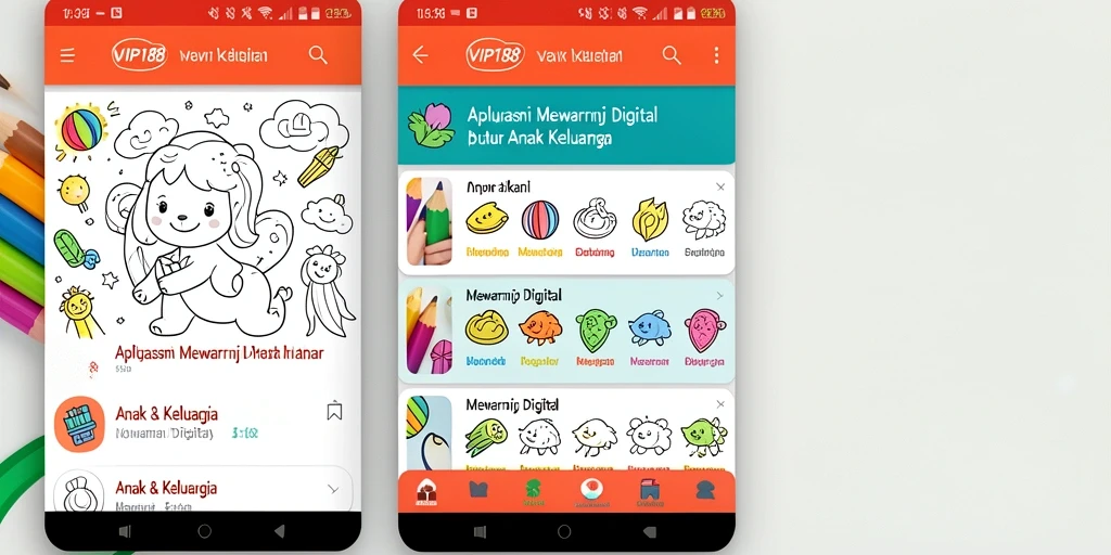 Tampilan antarmuka VIP188 saat anak mewarnai gambar digital.